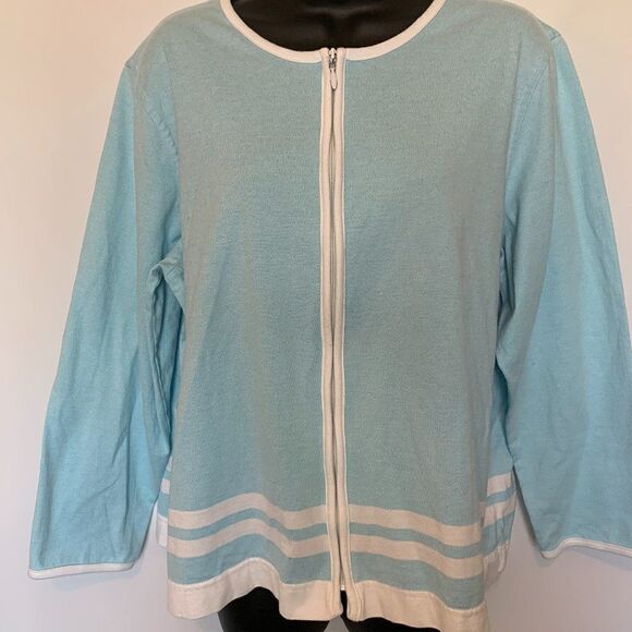 Cathy Daniels Baby Blue Zipper Cardigan - Picture 1 of 9